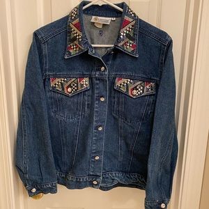 VINTAGE 1990’s CHRISTINE ALEXANDER Denim Jacket colorful rhinestones art to wear